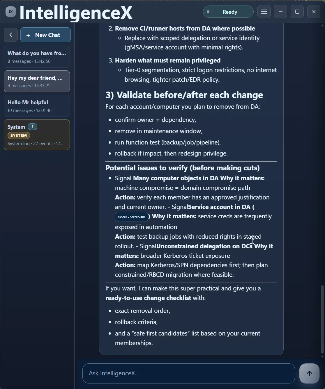 Continuation of the remediation plan with before-and-after validation steps and pre-change risk checks